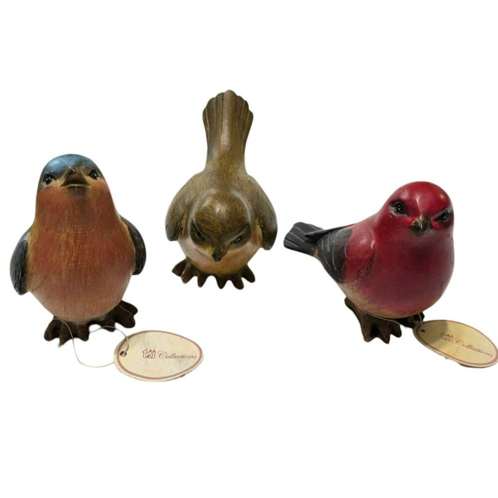 3 Vintage Tii Bird Figurine Red Tanager Bluebird Brown Wren Rustic Country Decor - Picture 16 of 16